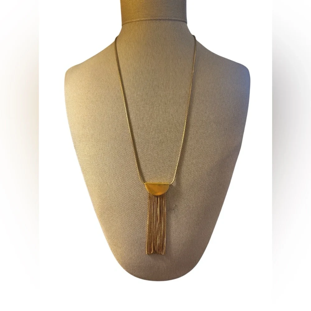 Madewell Necklace Gold Tone Half Circle Fringe Snake Chain Adjustable 20" - Picture 2 of 8
